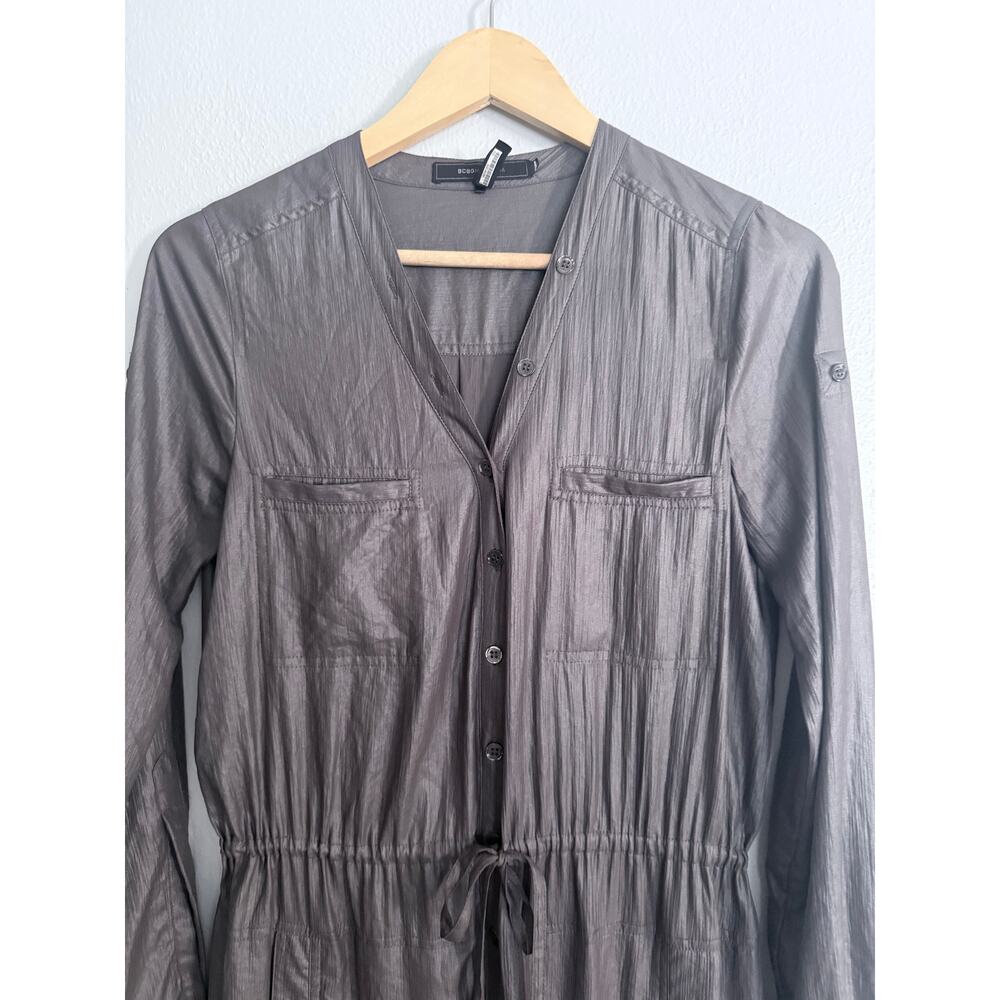 BCBGMAXAZRIA bcbg olive green lightweight semi sheer Olina button front dress - Picture 11 of 11